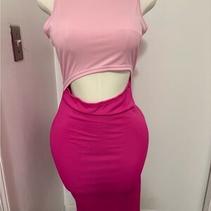 Pink Two-Tone Cutout Bodycon Dress